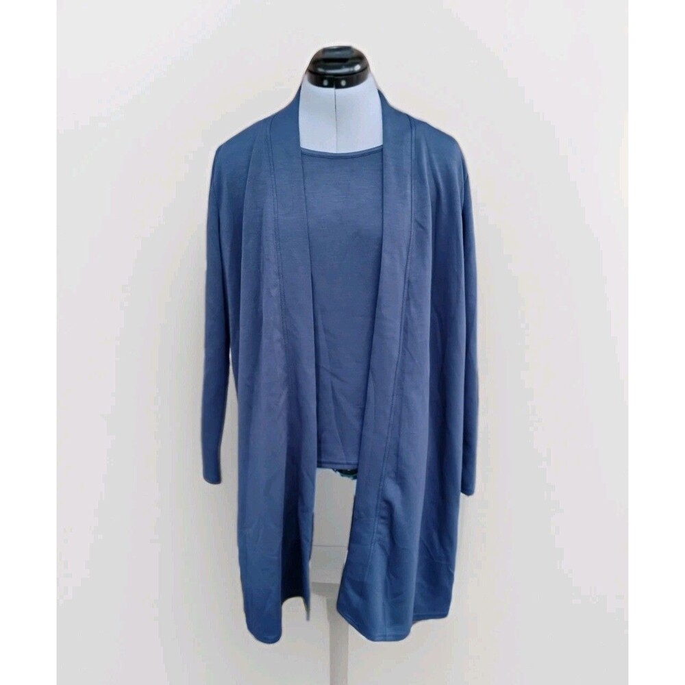 Women's Navy Blue 3/4 Length Soft Stretchy Shirt With Cardigan Size Medium